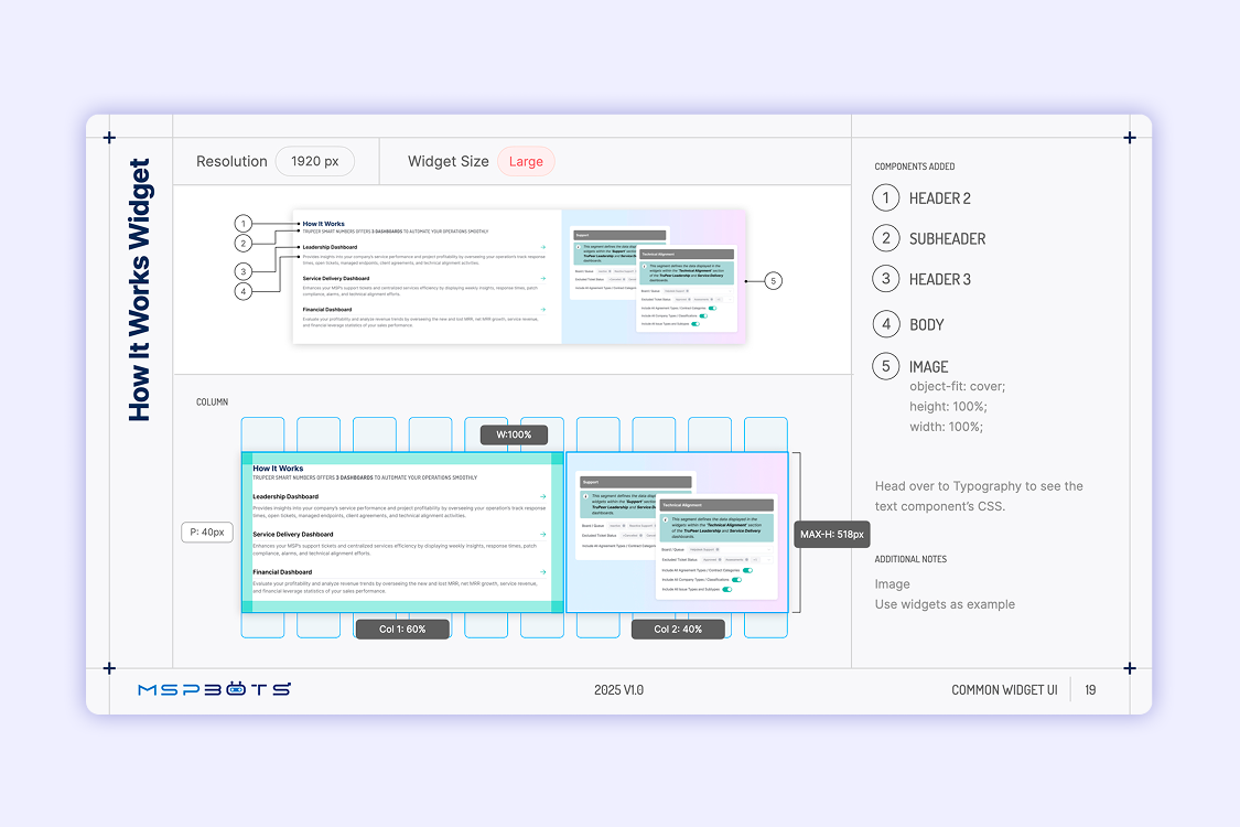 CSS guide for the dashboard link section in MSPbots welcome screen widgets