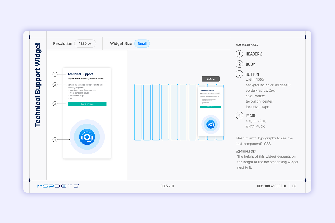 CSS guide for the Tech Support call-to-action section in MSPbots welcome screen widgets