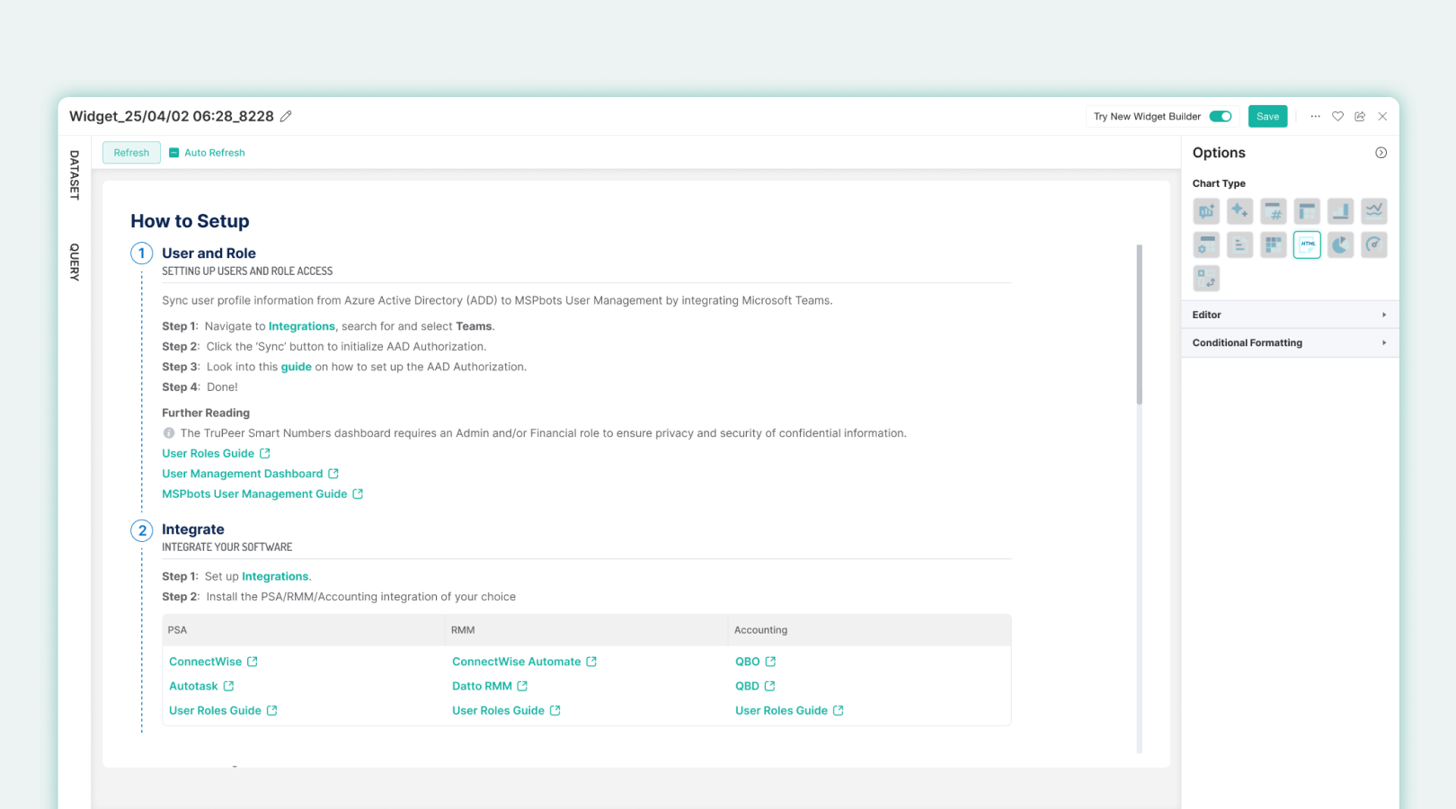 HTML widget template built inside the MSPbots Widget Builder using its WYSIWYG HTML editor