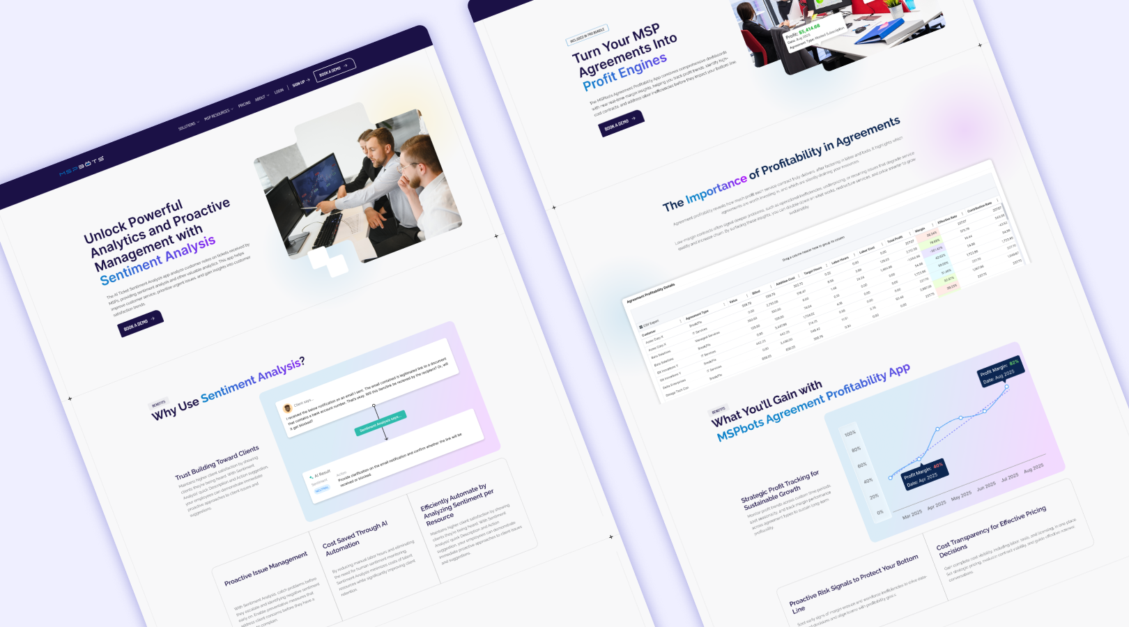 MSPbots marketing site in its space-themed era, used as the visual reference for welcome screen design guidelines