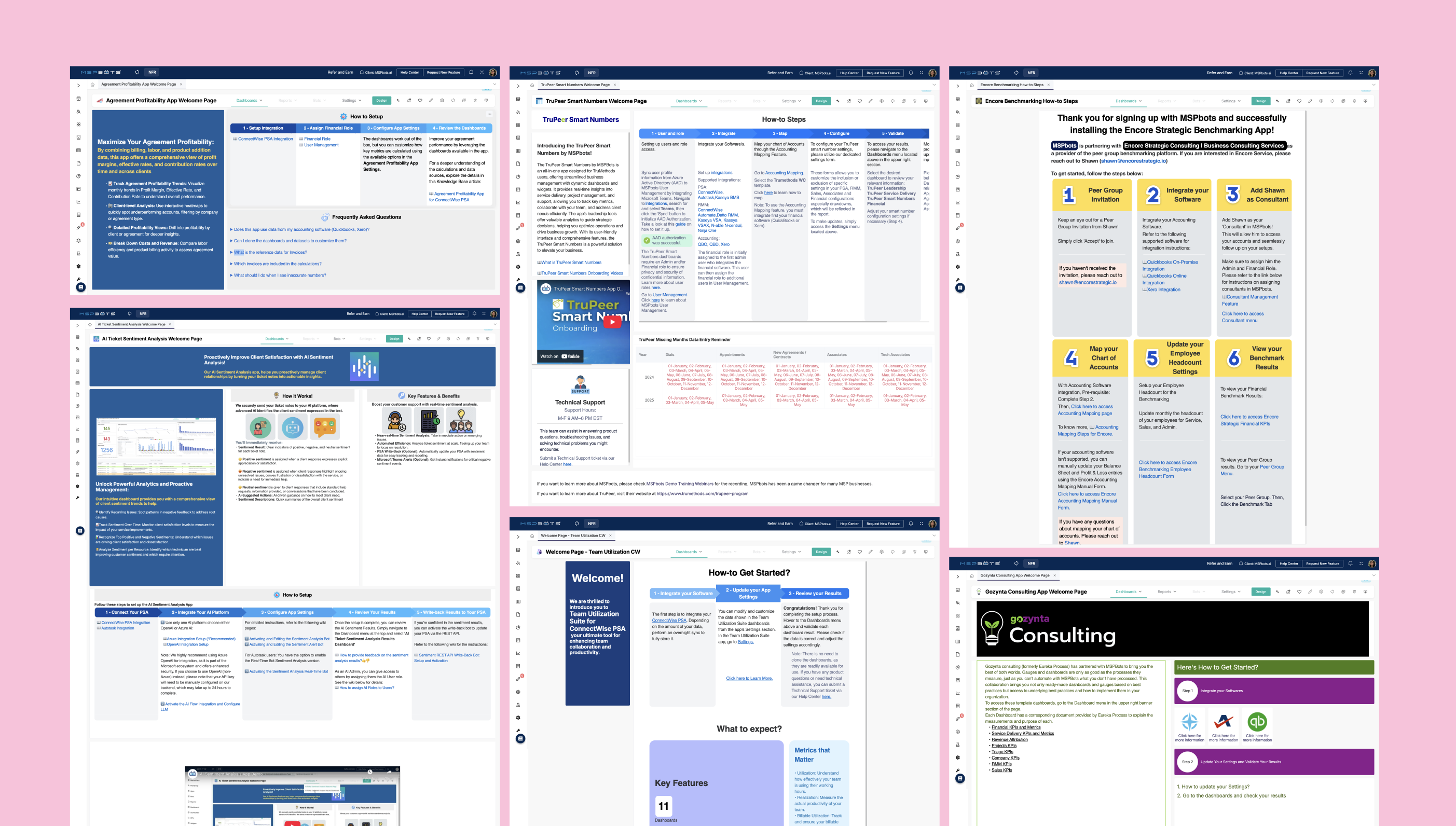 Audit of existing MSPbots welcome screens showing visual inconsistency across the product
