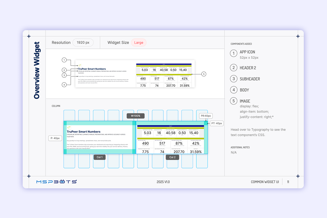 CSS layout guide for the hero section, the first section on every MSPbots welcome screen
