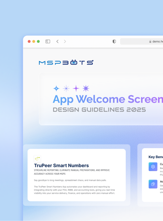 Extended scope demo: the MSPbots app welcome screen and design guidelines